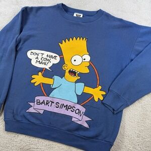 Vintage Bart Simpson Sweatshirt Mens Large Blue Don't Have A Cow Fleece Made USA